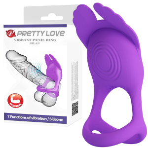 Fioletowy pierścień erekcyjny  - SILAS - z króliczkiem, USB Silikonowy - Pretty Love