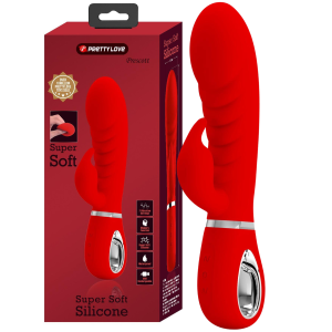 Czerwony wibrator z króliczkiem - PRESCOTT - stymulujący punkt G, USB Silikonowy - PRETTY LOVE
