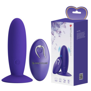 Niebieski korek analny z wibracjami - na pilota, USB Silikonowy - Pretty Love