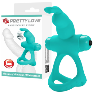 Zielony pierścień erekcyjny - PASSIONATE FIGGY - z króliczkiem, na baterie - PRETTY LOVE
