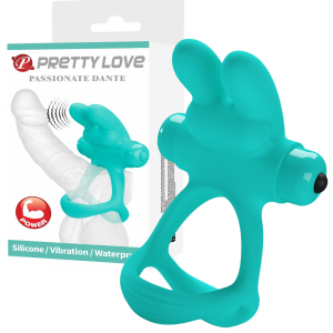 Zielony pierścień erekcyjny  - PASSIONATE DANTE - z króliczkiem, wibrujący - PRETTY LOVE