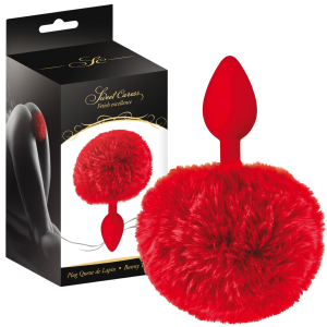 Czerwony korek analny z pomponem - RED POMPOM ANAL PLUG