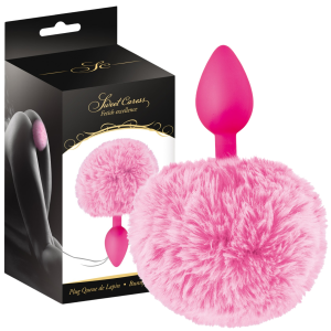 Różowy korek analny z pomponem - silikonowy - Sweet Caress