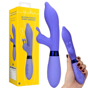 Niebieski wibrator z króliczkiem - Pointed Rabbit - stymulujący punkt G, USB - Loveline