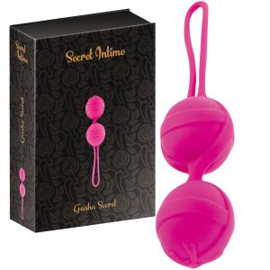 Różowe kulki gejszy - GEISHA SECRET - z uchwytem, podwójne silikonowe - INTIME