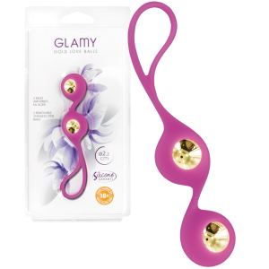 Różowe kulki gejszy - GOLD LOVE BALLS - podwójne z uchwytem na palec - GLAMY