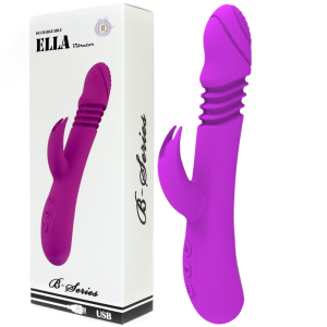 Fioletowy wibrator "Ella" z króliczkiem i funkcją pchania, USB Silikonowy - Boss Series