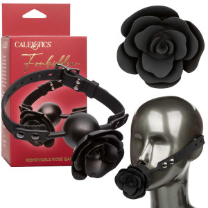 Czarny knebel w kształcie róży - regulowany, silikonowy -  Calexotics