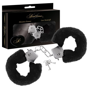 Kajdanki Black Wrist Handcuffs - Na kluczyk, z futerkiem czarne