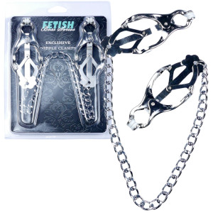 Metalowe Zaciski na sutki "Exclusive Nipple Clamps" połączone łańczuszkiem