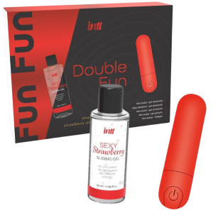 Zestaw lubrykant truskawkowy + wibrator na USB - DOUBLE FUN - INTT