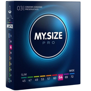 Prezerwatywy lateksowe - MY.SIZE PRO 64 mm - 3 sztuki - większy rozmiar, nawilżone, wegańskie