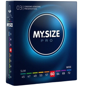 Prezerwatywy lateksowe - MY.SIZE PRO 60 mm - 3 sztuki - większy rozmiar, nawilżone, wegańskie