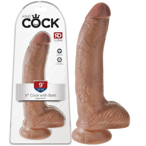 Dildo realistyczne - KING COCK 9' z jądrami, z przyssawką - Pipedeam