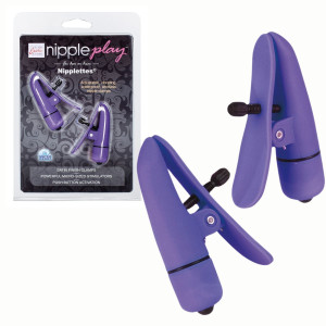 Wibrujące klipsy na sutki do stymulacji - biżuteria BDSM - Fioletowe - Calexotics