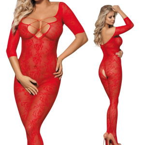 Czerwony bodystocking z otwartym krokiem SUIT H3153 ROUG