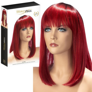 Czerwona peruka włosy błyszczące do ramion z grzywką od World Wigs