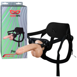 Zestaw strap on, cielisty z czarną uprzężą 20cm - Argus Perica