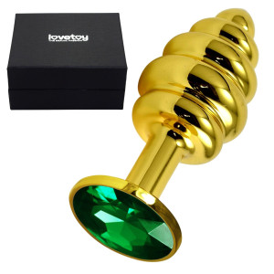 Korek analny z zielonym diamencikiem - 6,9cm - Złoty - TOYFA