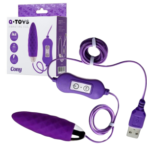 Wibrujące jajeczko - Cony - na pilota przewodowego, USB Fioletowy Silikon - A-TOYS