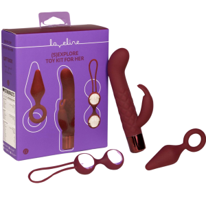 Wibrator łechtaczkowy analny Explore Toy Her silikonowy bordowy 13 cm zestaw Loveline