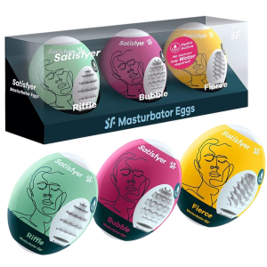 Zestaw jajeczek-masturbatorów - Riffle, Bubble, Fierce - 3 szt. - z wypustkami - Satisfyer