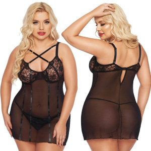 Czarna prześwitująca koszulka nocna Cornelia - Plus Size z koronką