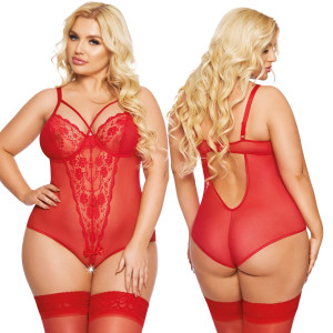 Czerwone koronkowe body Amanda - Plus Size z fiszbinami