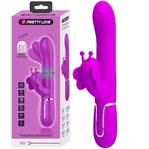 Wibrator z króliczkiem - Butterfly Clit - z funkcją rotacji i stymulacji ciśnieniowej, USB - Pretty Love
