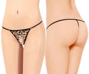 Minimalistyczne stringi w panterkę 2318 z otwartym kroczem