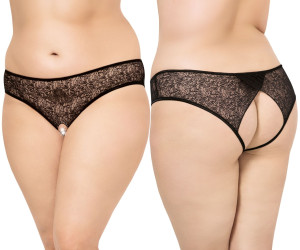 Czarne koronkowe figi 2467 Plus Size z otwartym krokiem