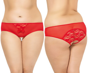Czerwone figi z kokardką 2466 Plus Size z otwartym krokiem