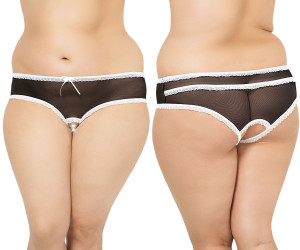 Czarne Figi z otwartym krokiem 2471 Plus Size z prześwitującego materiału