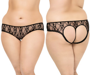 Czarne koronkowe String 2472 Plus Size z otwartym krokiem