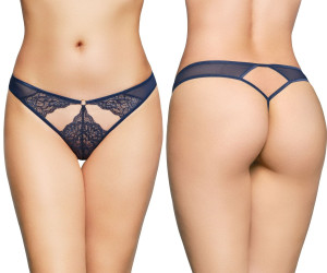 Niebieskie koronkowe stringi 2497 z prześwitującego materiału