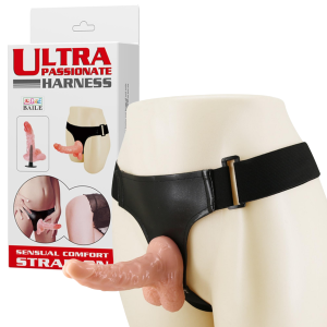 Zestaw Strap-on - dildo realistyczne i uprząż - stymulujący punkt G, Cielisty - Baile