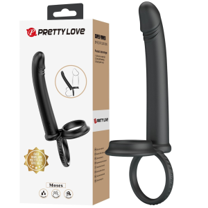 Dildo analne - Moses - na pierścieniu erekcyjnym, Czarne Silikonowe - Pretty Love
