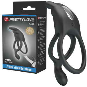 Wibrujący pierścień erekcyjny - SETH - z króliczkiem, USB Czarny - Pretty Love