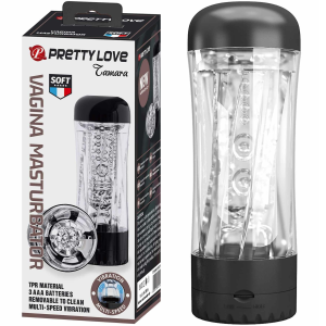 Masturbator z wibracjami - TAMARA - ze stymulującymi wypustkami, na baterie, TPR - Pretty Love