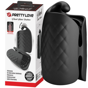 Masturbator - Black Glans Trainer - z wibracjami i stymulatorem żołędzia, USB Czarny - Pretty Love