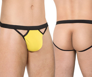 Żółte męskie stringi jockstrap 4530 z odkrytymi pośladkami