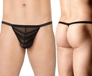 Czarne męskie stringi 4527 z prześwitującego materiału