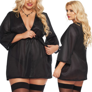 Czarny peniuar Ramona z prześwitującego materiału Plus SIze