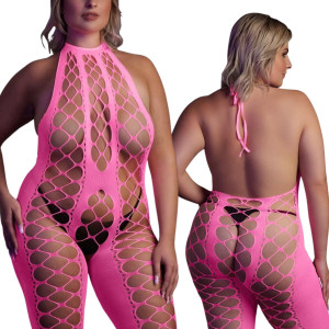 Różowy Bodystocking Ouch z prześwitującego materiału świecące w ciemności