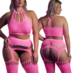 Różowy bodystocking Ouch wiązany świecący w ciemnościach