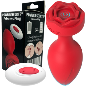 Wibrujący korek analny z różyczką - sterowany pilotem bezprzewodowym - USB Czerwony - Power Escorts