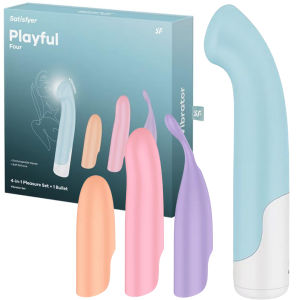 Wibrator dopochwowy - Playful Four - z wymiennymi końcówkami  - zestaw, USB - Pretty Love