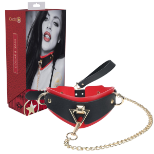 Obroża ze smyczą - Milan Collection - na złotym łańcuszku, Czerwona - Ouch!