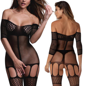 Czarny bodystocking z delikatnej siateczki Rosa