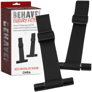 Mankiety na nadgarstki - Sex Swing In Door - do mocowania na drzwi, Czarne, PU - CHISA